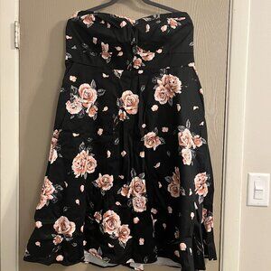 Torrid Strapless Black Dress with Rose Print - Size 16 - Great Condition
